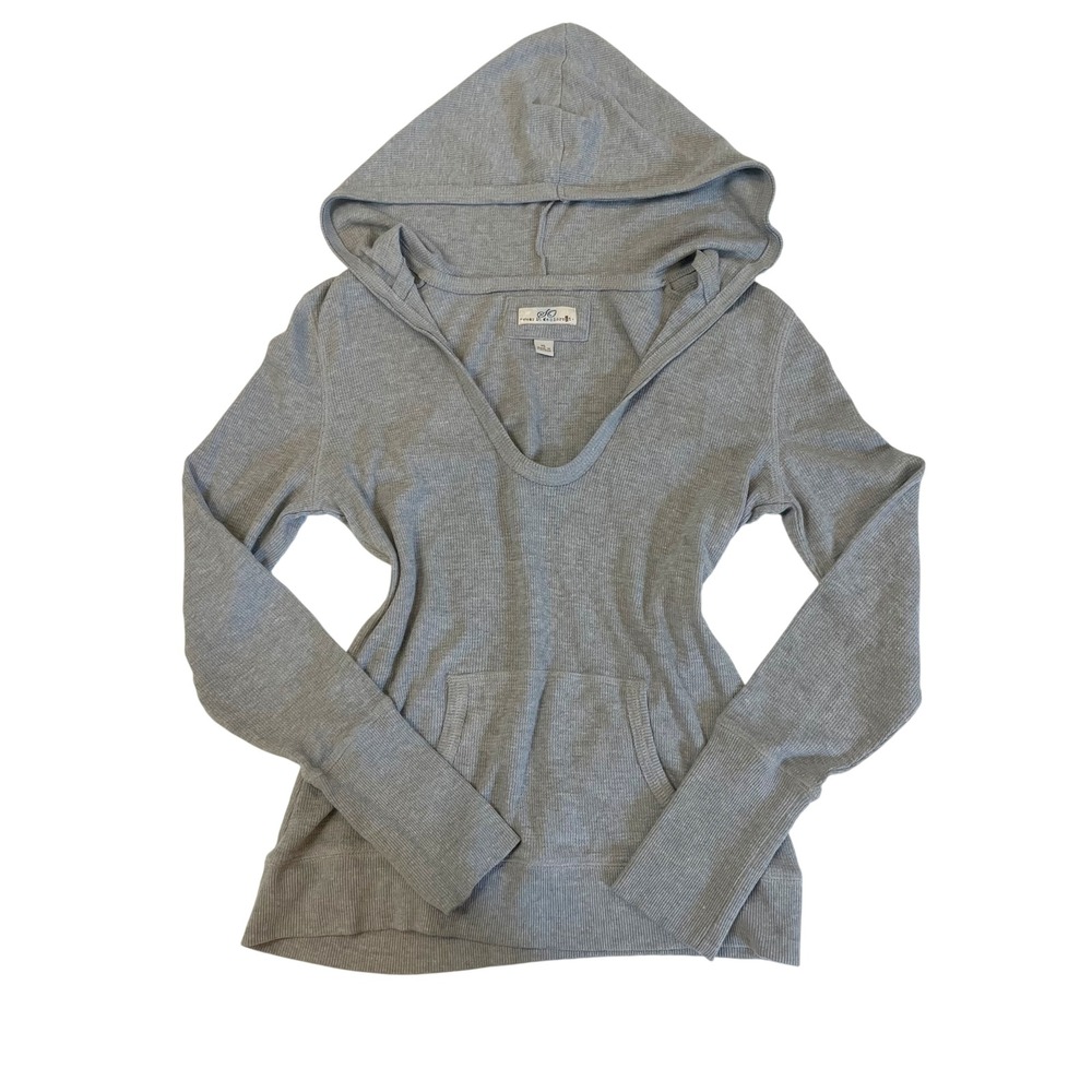 Y2K SO Wear It Declare It Gray Waffle Knit Thermal Hoodie Y2K V-Neck Size XL
